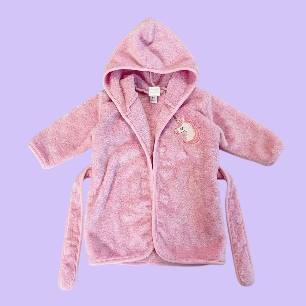 Pink Unicorn Hooded Plush Fleece Bathrobe Baby Girls 12-18 Months